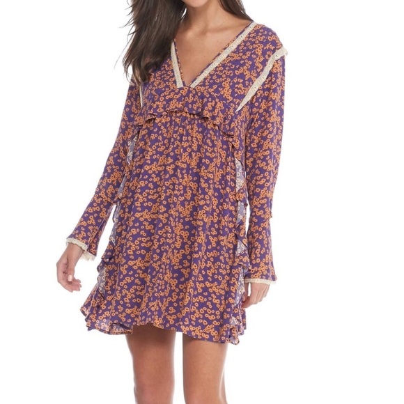Free People Like You Best Mini Dress Floral Size Small Oversized - Picture 1 of 12